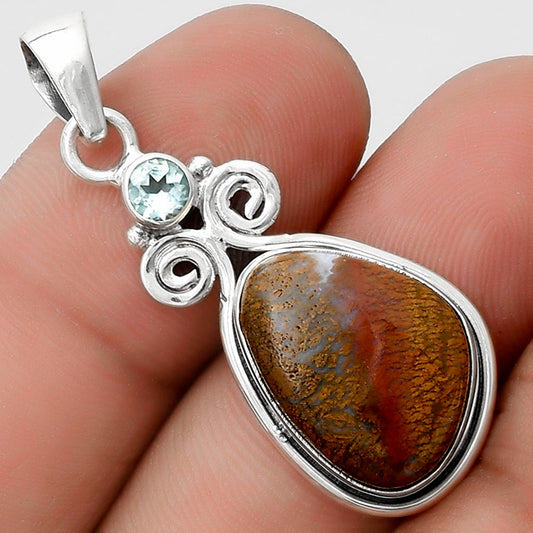 Natural Red Moss Agate & Sky Blue Topaz Pendant P-1603 SDP120629