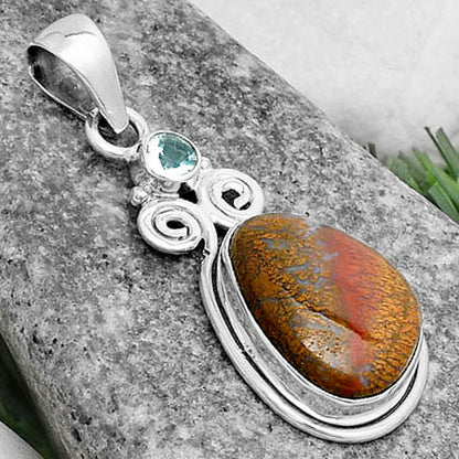 Natural Red Moss Agate & Sky Blue Topaz Pendant P-1603 SDP120629
