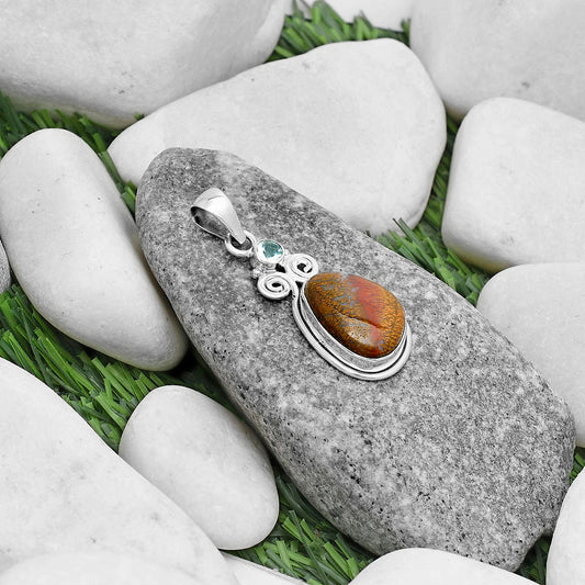 Natural Red Moss Agate & Sky Blue Topaz Pendant P-1603 SDP120629
