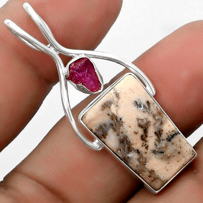 Dendrite Agate & Pink Tourmaline Rough Pendant P-1038 SDP120647