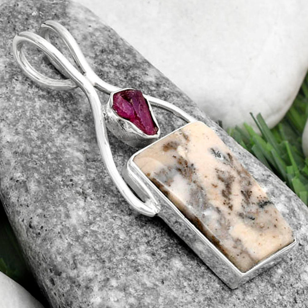 Dendrite Agate & Pink Tourmaline Rough Pendant P-1038 SDP120647
