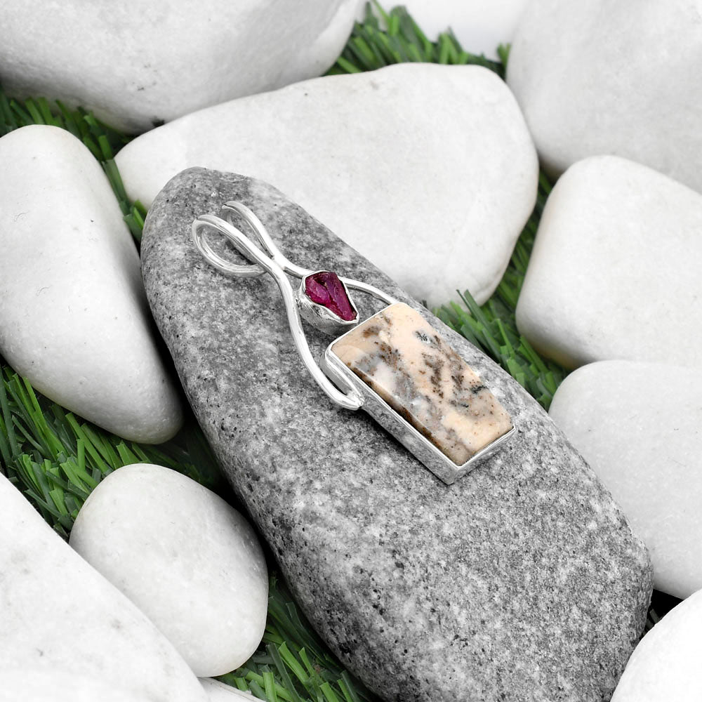 Dendrite Agate & Pink Tourmaline Rough Pendant P-1038 SDP120647