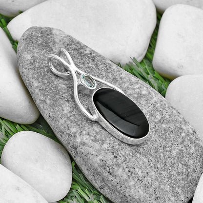 Black Lace Obsidian & Sky Blue Topaz Pendant P-1038 SDP120675