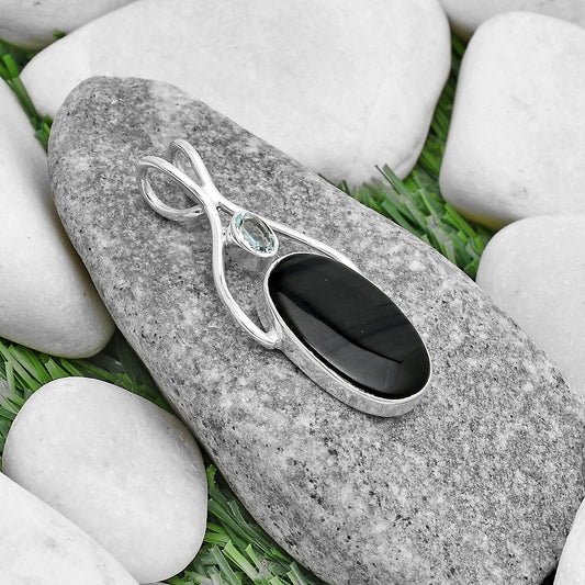 Black Lace Obsidian & Sky Blue Topaz Pendant P-1038 SDP120675