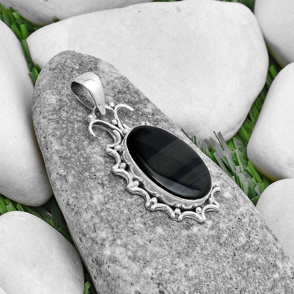 Natural Black Lace Obsidian Pendant P-1249 SDP120727