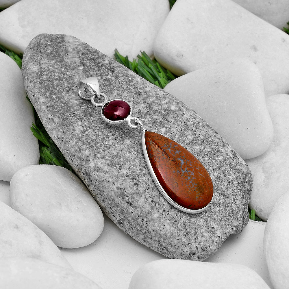 Natural Red Moss Agate & Garnet Pendant P-1098 SDP120855