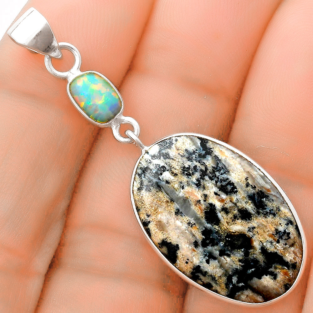 Russian Honey Dendrite Opal & Fire Opal Pendant P-1098 SDP120891