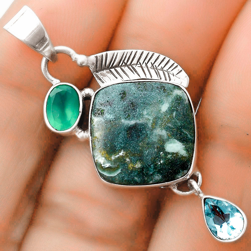 Larsonite Jasper, Sky Blue Topaz & Green Onyx Pendant P-1414 SDP120967