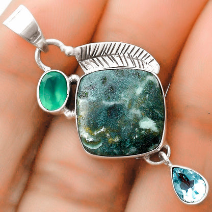 Larsonite Jasper, Sky Blue Topaz & Green Onyx Pendant P-1414 SDP120967