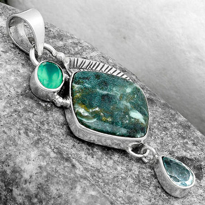 Larsonite Jasper, Sky Blue Topaz & Green Onyx Pendant P-1414 SDP120967