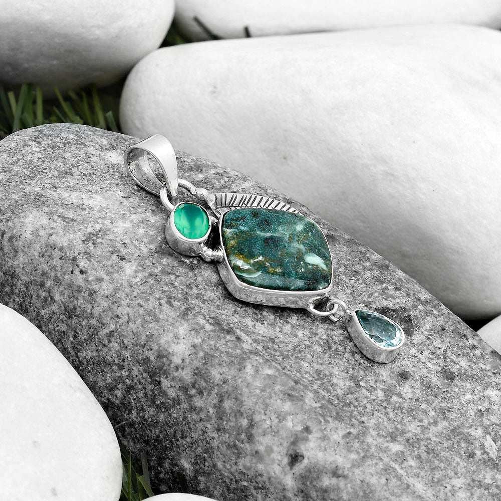 Larsonite Jasper, Sky Blue Topaz & Green Onyx Pendant P-1414 SDP120967