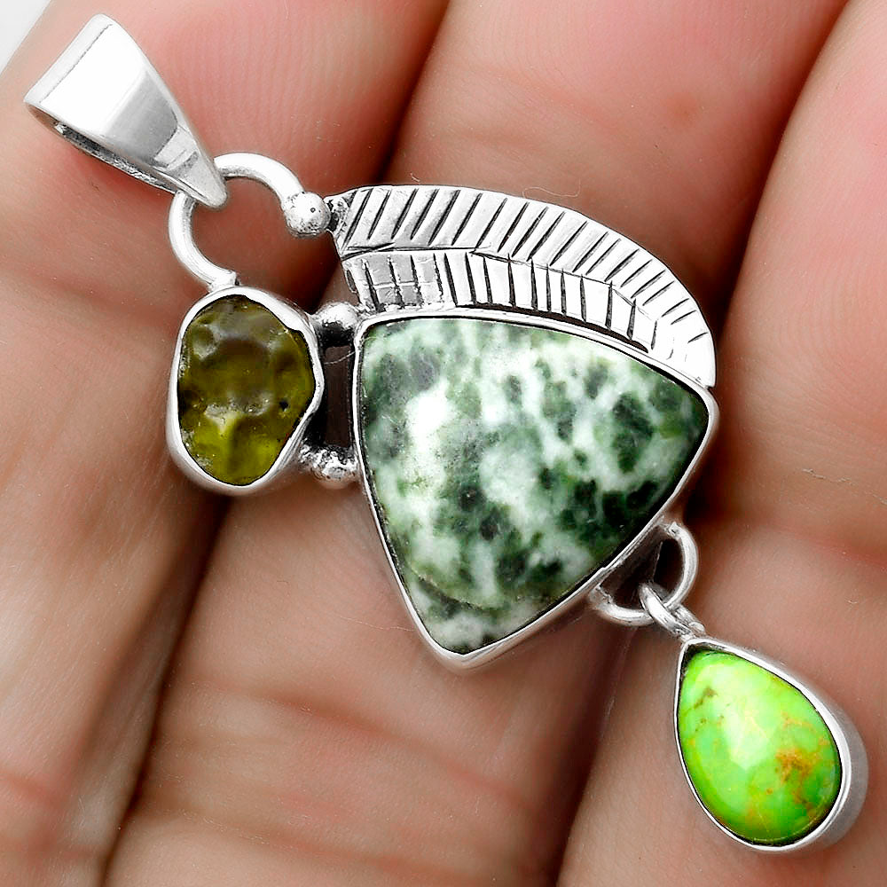 Dioptase, Green Turquoise & Peridot Rough Pendant P-1414 SDP120968