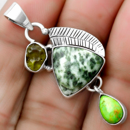 Dioptase, Green Turquoise & Peridot Rough Pendant P-1414 SDP120968