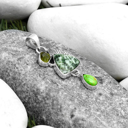 Dioptase, Green Turquoise & Peridot Rough Pendant P-1414 SDP120968
