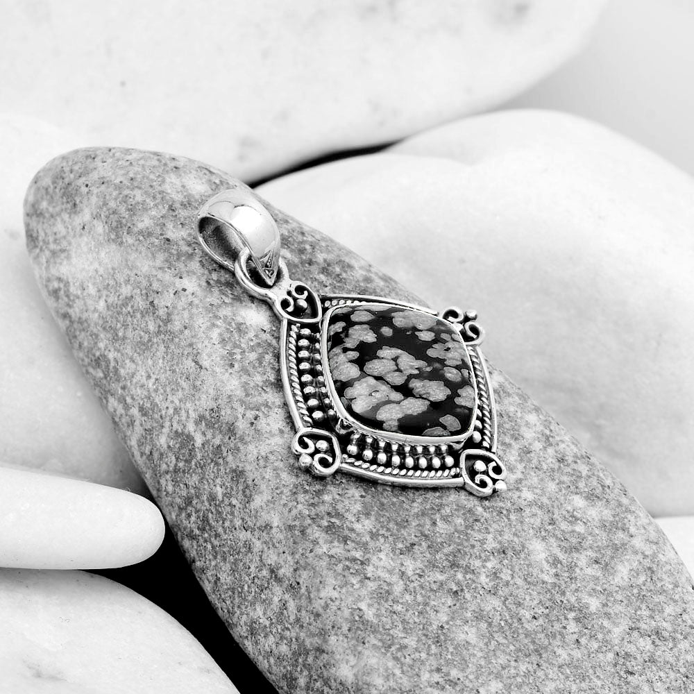 Natural Snow Flake Obsidian Pendant P-1040 SDP121052