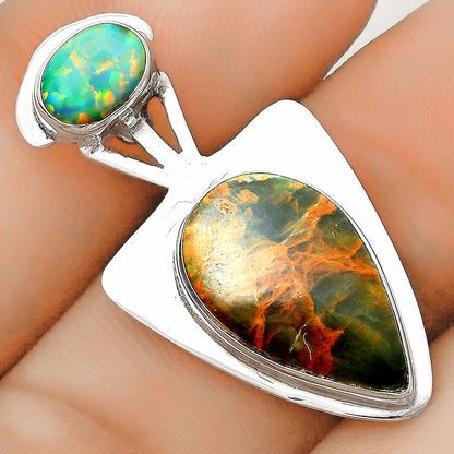 Turkish Rainforest Chrysocolla & Fire Opal Pendant P-1662 SDP121074