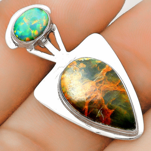 Turkish Rainforest Chrysocolla & Fire Opal Pendant P-1662 SDP121074