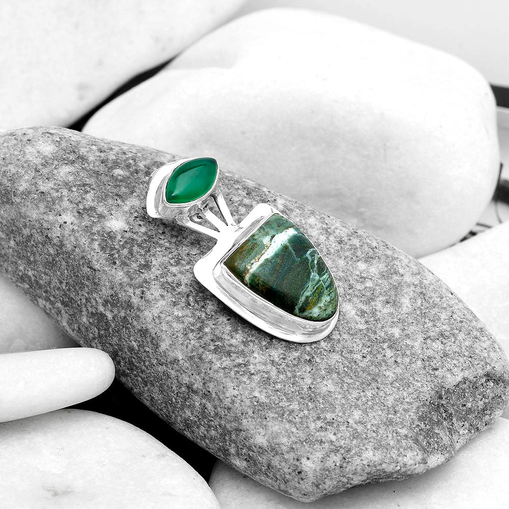 Natural Larsonite Jasper & Green Onyx Pendant P-1662 SDP121083