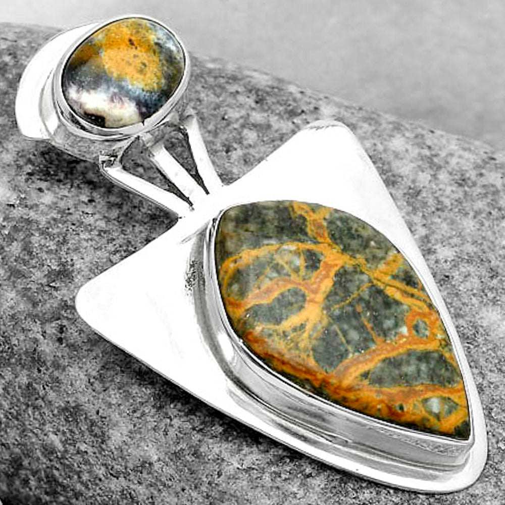 Moroccan Yellow Jacket Jasper & Indian Blanket Jasper Pendant P-1662 SDP121100
