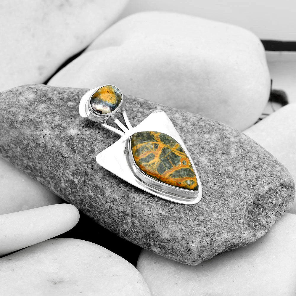 Moroccan Yellow Jacket Jasper & Indian Blanket Jasper Pendant P-1662 SDP121100