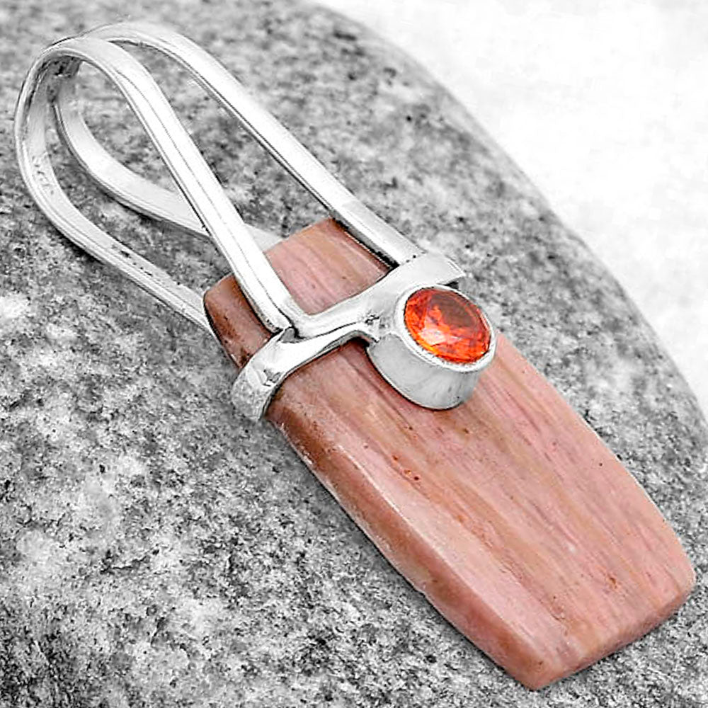 Natural Pink Tulip Quartz & Garnet Pendant P-1563 SDP121564