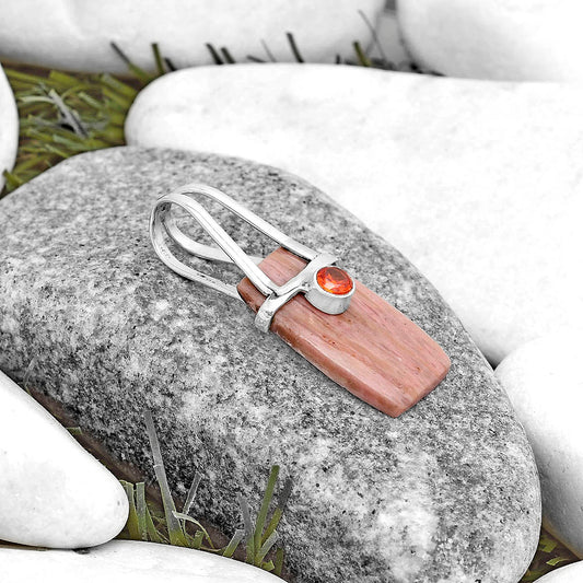 Natural Pink Tulip Quartz & Garnet Pendant P-1563 SDP121564