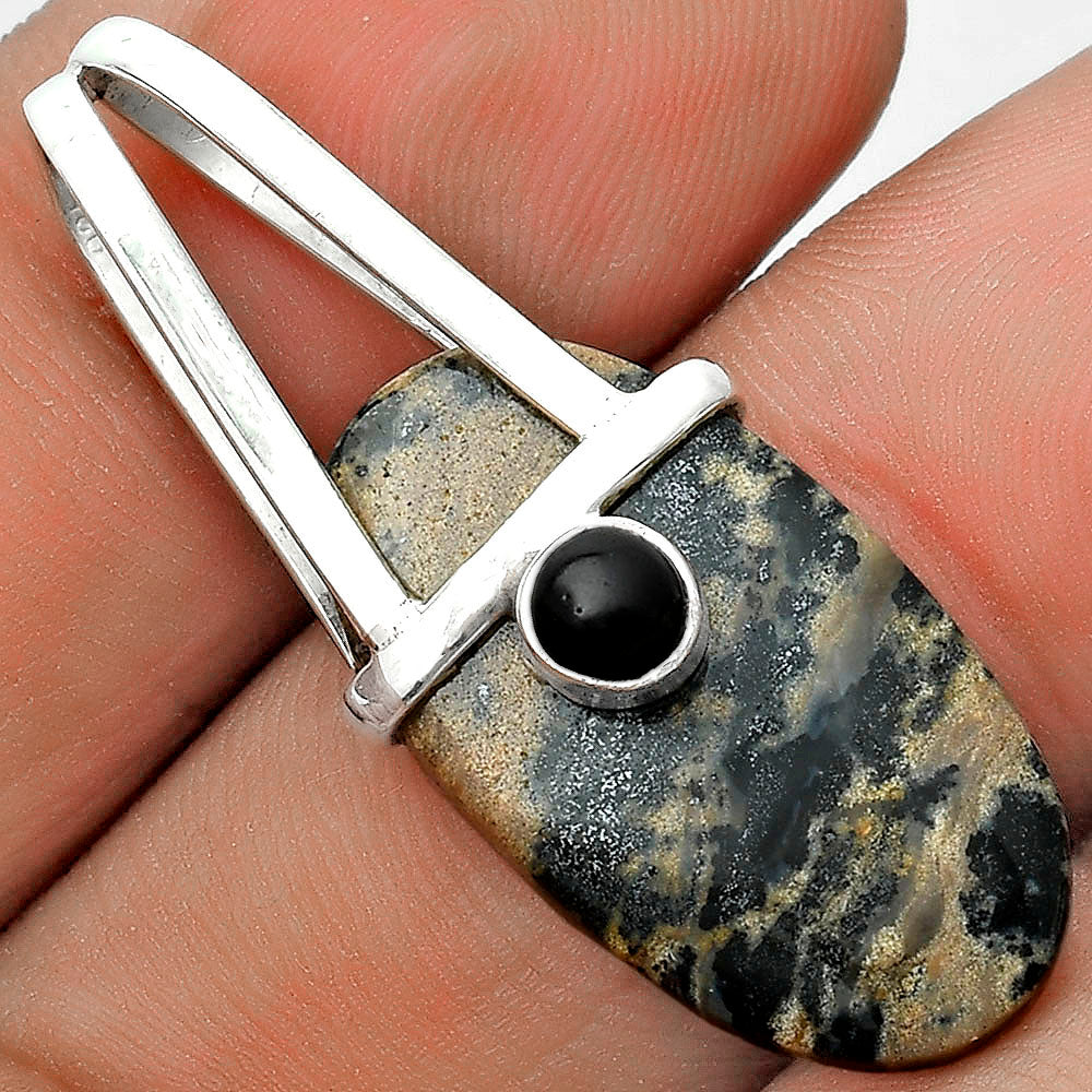 Russian Honey Dendrite Opal & Black Onyx Pendant P-1563 SDP121595