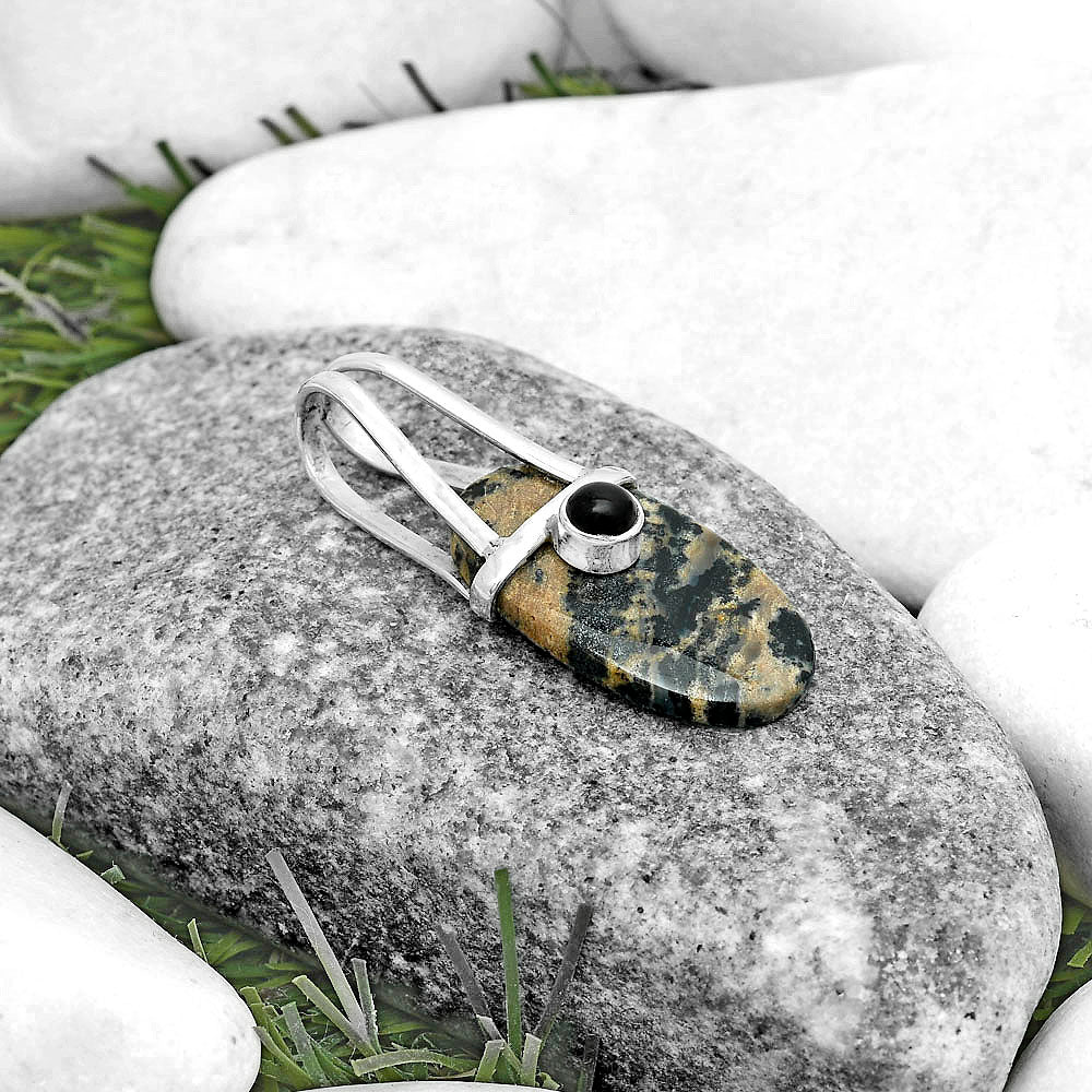 Russian Honey Dendrite Opal & Black Onyx Pendant P-1563 SDP121595