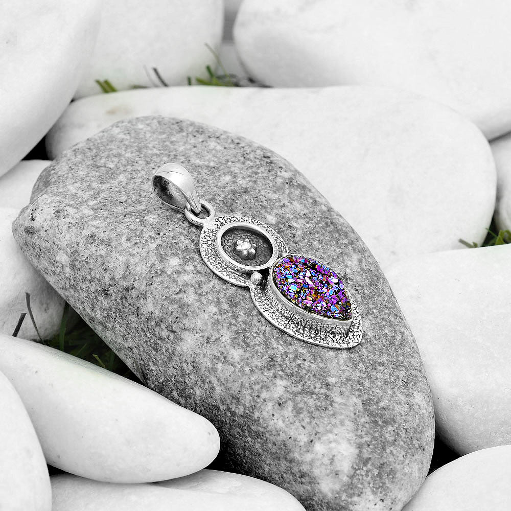 Natural Titanium Druzy Pendant P-1716 SDP121716