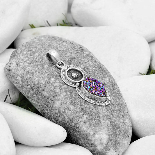 Natural Titanium Druzy Pendant P-1716 SDP121716
