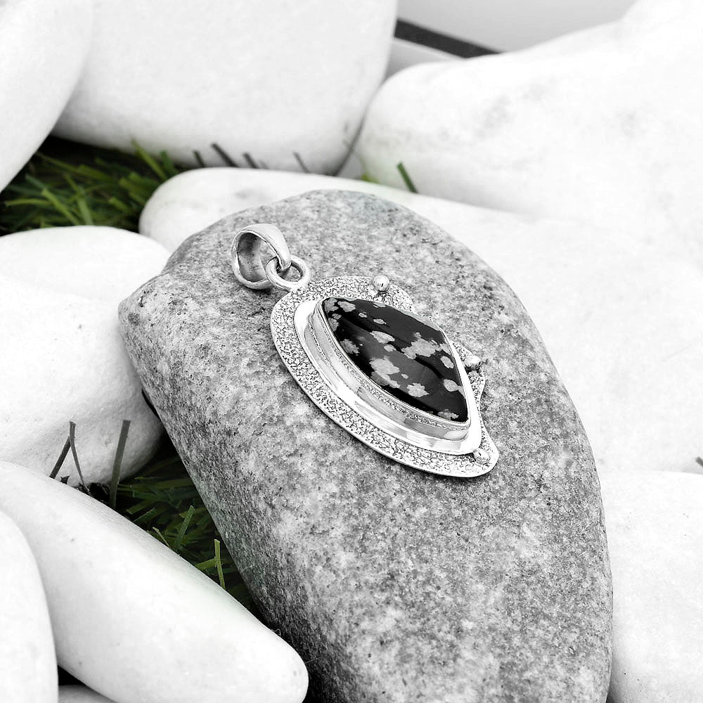 Natural Snow Flake Obsidian Pendant P-1498 SDP121769