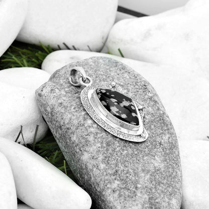 Natural Snow Flake Obsidian Pendant P-1498 SDP121769