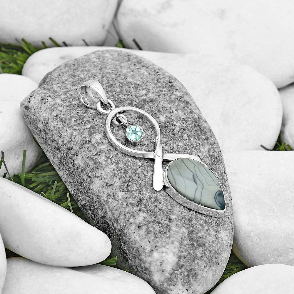Natural Picasso Jasper & Sky Blue Topaz Pendant P-1048 SDP121846
