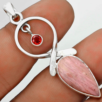 Natural Pink Tulip Quartz & Garnet Pendant P-1048 SDP121849