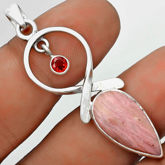 Natural Pink Tulip Quartz & Garnet Pendant P-1048 SDP121849
