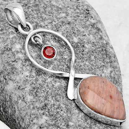 Natural Pink Tulip Quartz & Garnet Pendant P-1048 SDP121858