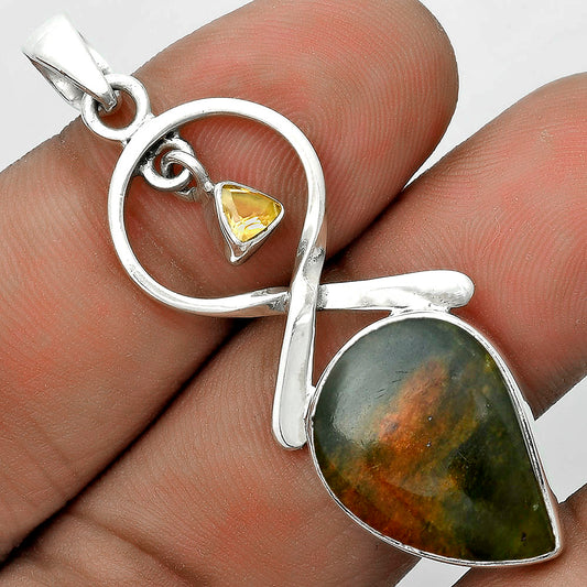 Turkish Rainforest Chrysocolla & Citrine Pendant P-1048 SDP121874