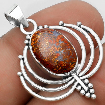 Lotus - Natural Red Moss Agate Pendant P-1702 SDP122347