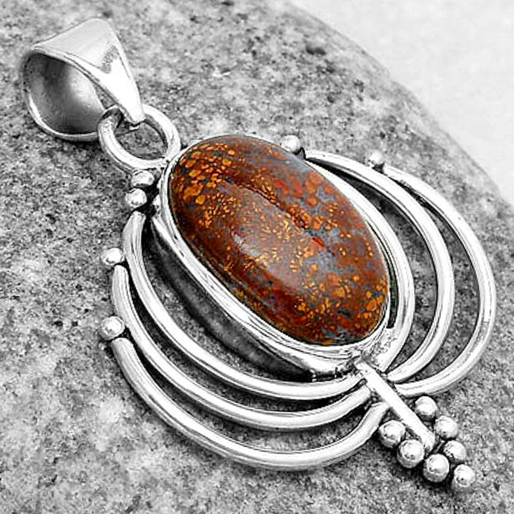 Lotus - Natural Red Moss Agate Pendant P-1702 SDP122347
