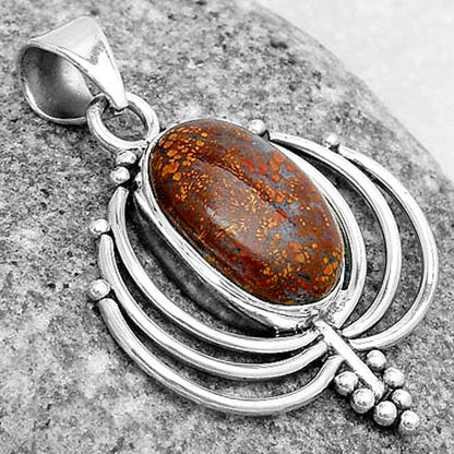 Lotus - Natural Red Moss Agate Pendant P-1702 SDP122347