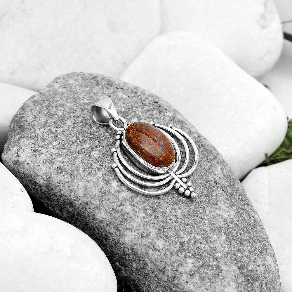 Lotus - Natural Red Moss Agate Pendant P-1702 SDP122347