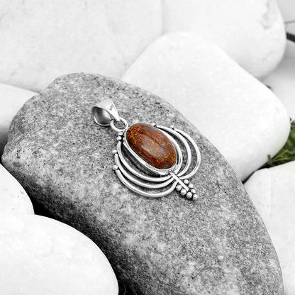 Lotus - Natural Red Moss Agate Pendant P-1702 SDP122347