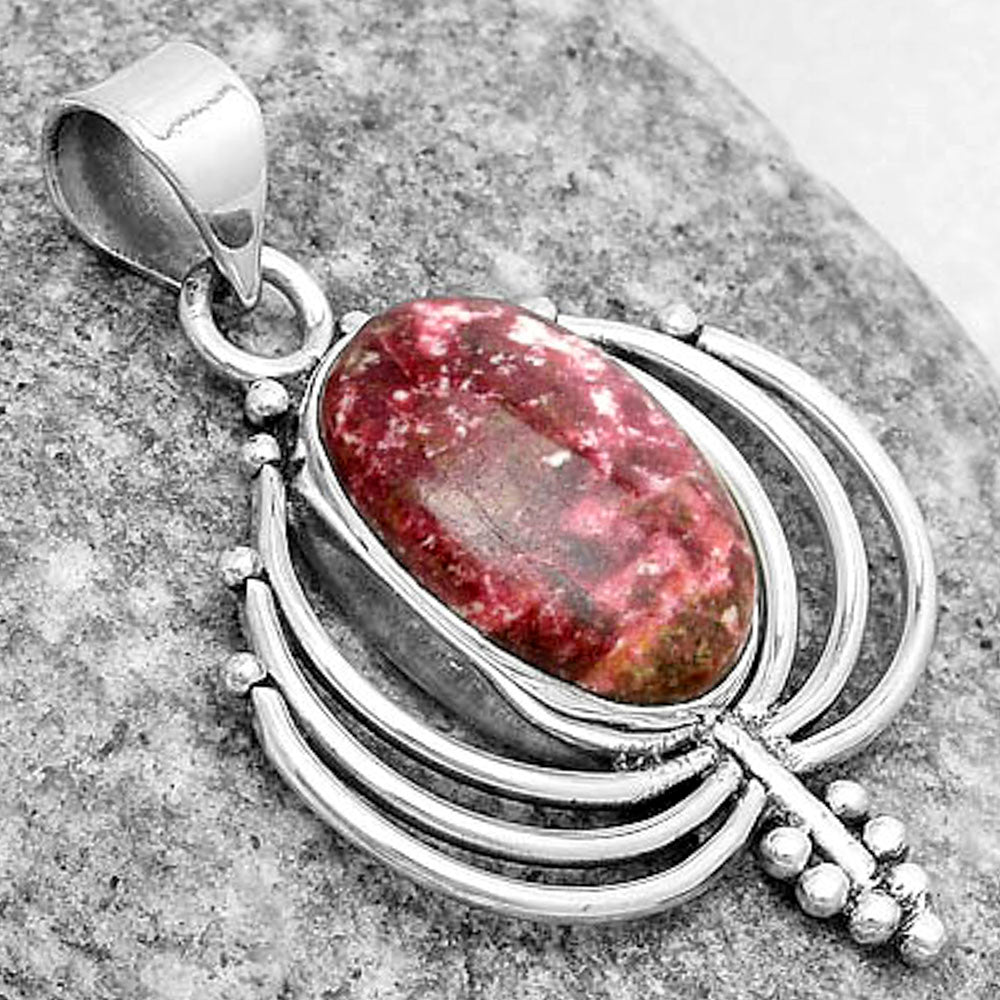 Lotus - Natural Pink Thulite - Norway Pendant P-1702 SDP122354