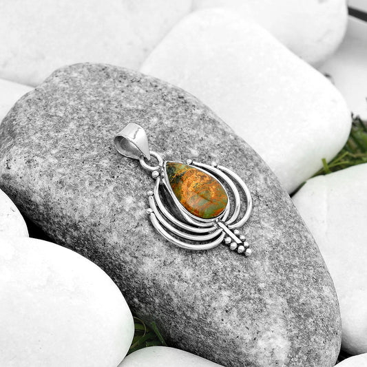 Lotus Turkish Rainforest Chrysocolla Pendant P-1702 SDP122357