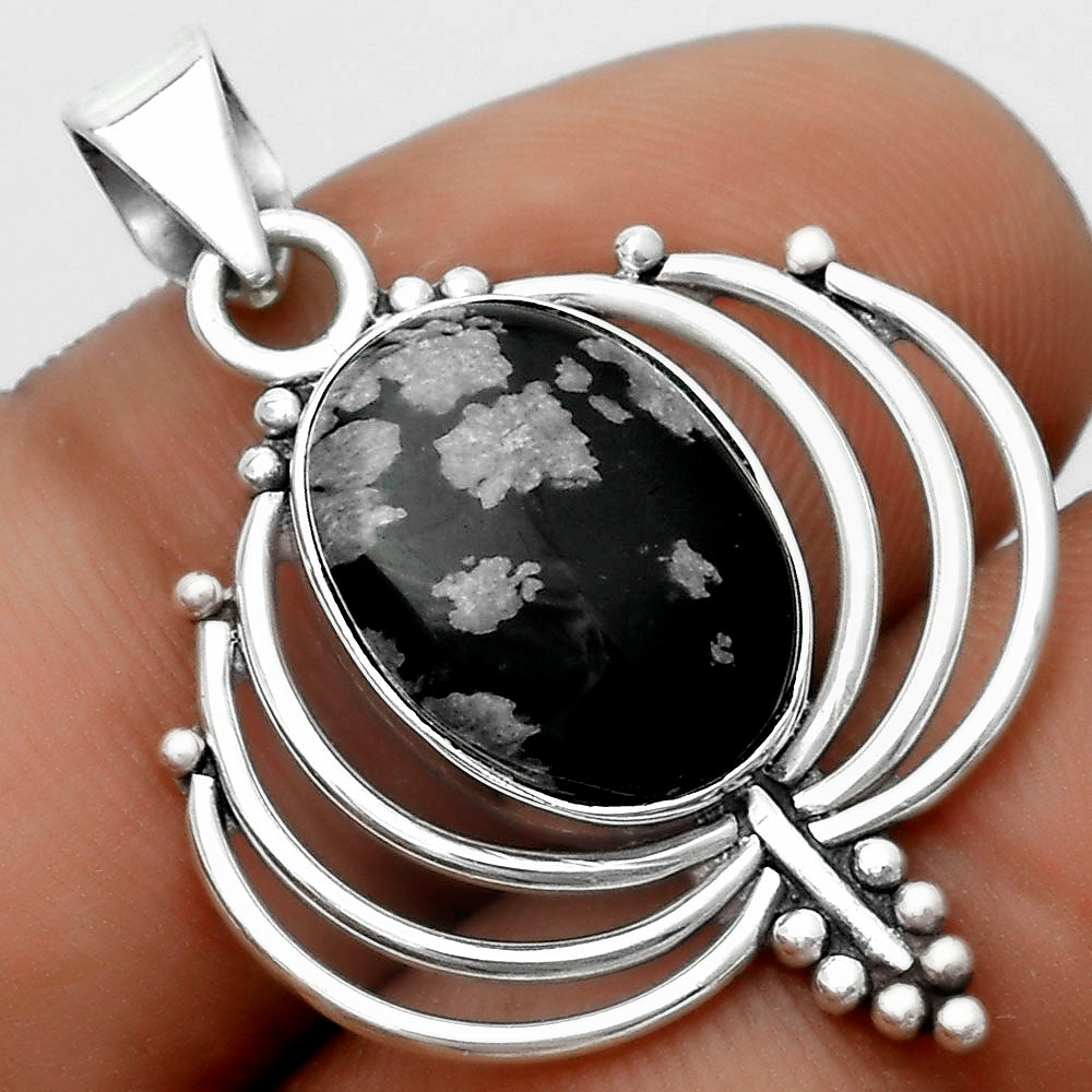 Lotus - Natural Snow Flake Obsidian Pendant P-1702 SDP122372