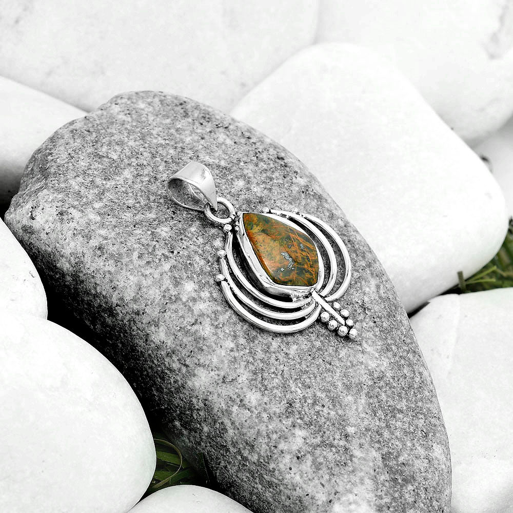 Lotus Turkish Rainforest Chrysocolla Pendant P-1702 SDP122381