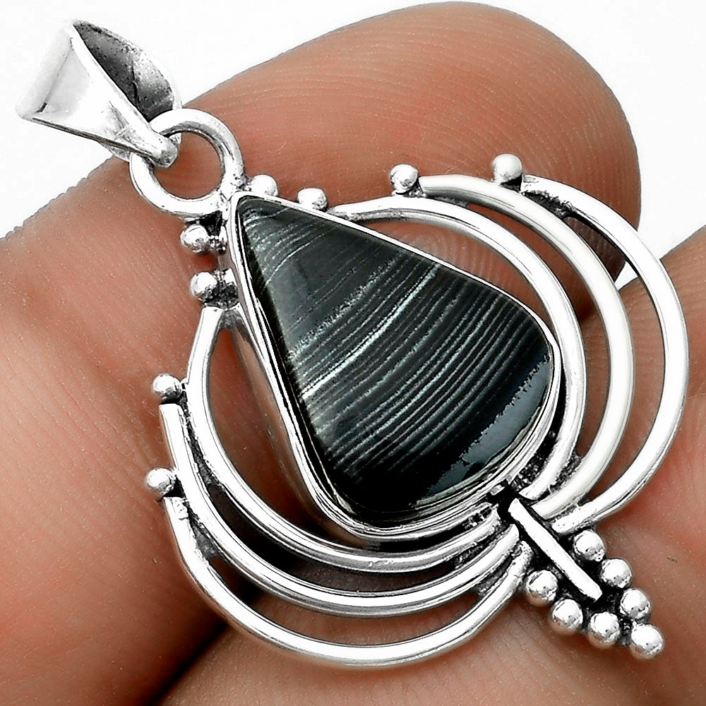 Lotus - Crown Of Silver Psilomelane - Black Malachite Pendant P-1702 SDP122389