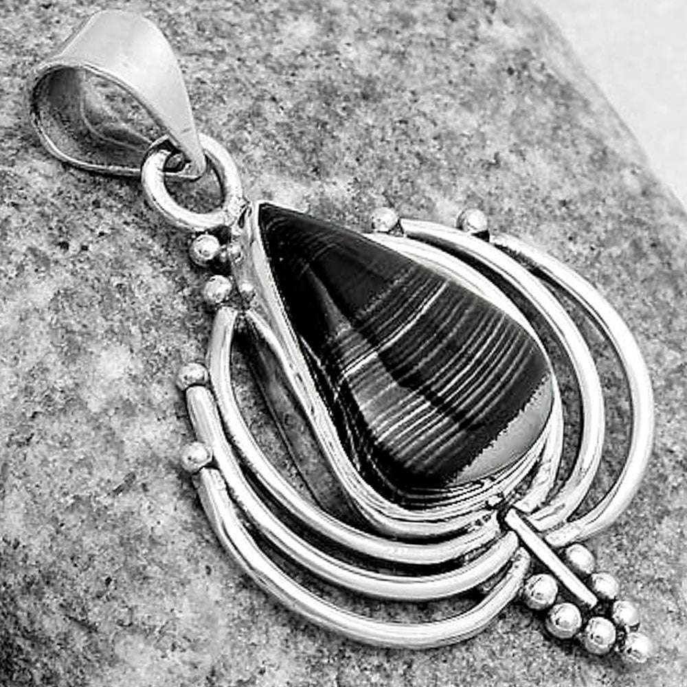 Lotus - Crown Of Silver Psilomelane - Black Malachite Pendant P-1702 SDP122389