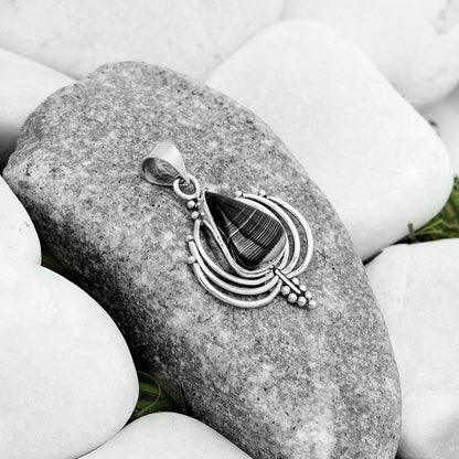 Lotus - Crown Of Silver Psilomelane - Black Malachite Pendant P-1702 SDP122389