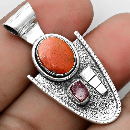 Red Moss Agate & Pink Tourmaline Rough Pendant P-1266 SDP123112